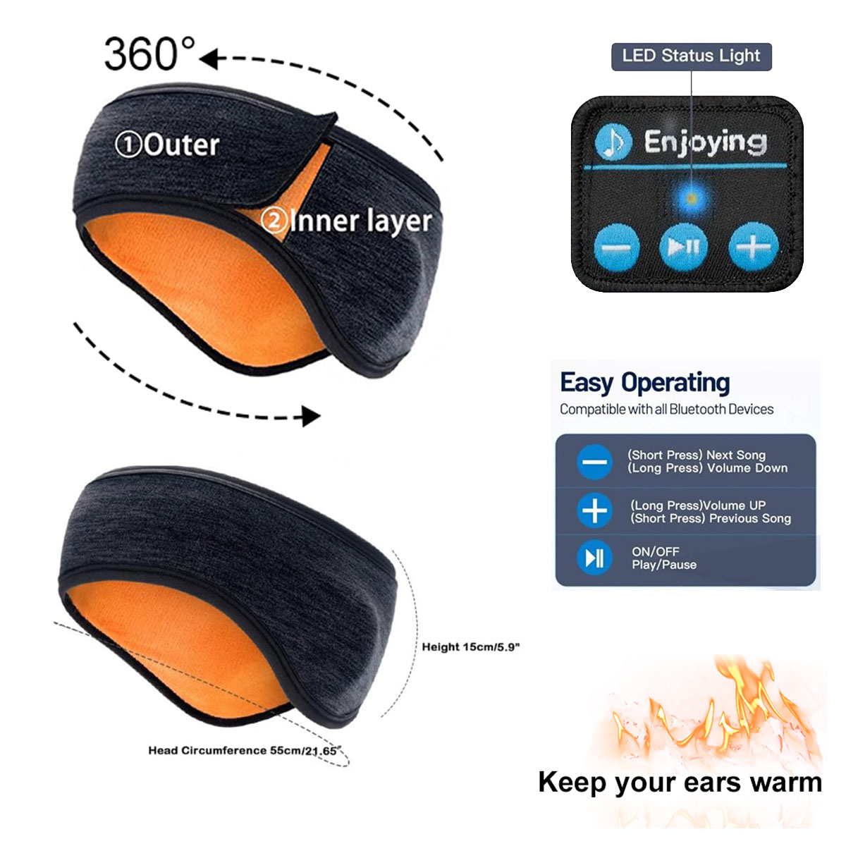 Wireless Bluetooth Headphones  - Winter Headband Fleece ulasan dan harga